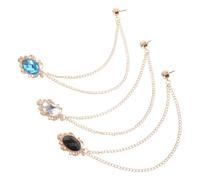 COLLBATH 3pcs Vintage Rhinestone Lapel Pins for Men with Double Layered Tassel Chains, Metal Hanging Chain Brooch Suit Pins for Secure Attachment and Lightweight Comfort, for Business