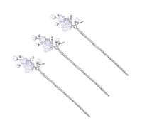 COLLBATH 3pcs Vintage Style White Pearl Hair Pins with Zinc Alloy Blossom Patterns Suitable for Most Hair Types and Themed Or Dinner Parties Elegant Retro Chinese