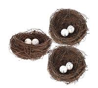 COLLBATH 3sets Rattan Bird Nest Eggs Artificial Bird Nests for Easter Decor Handmade Ornaments for Home