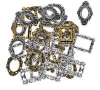 COLLBATH 40Pcs Mini Metal Nail Art Photo Frames Baroque Style Small Vintage Oval and Square Picture Frame Decorations for DIY Nail Design