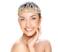 COLLBATH 40th Birthday Tiara Crown with Rhinestone Crystal Gold Wave Pattern Hair Comb Queen Crown Headpiece for Womens Party Favor and Dance Accessories