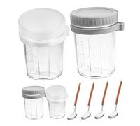 COLLBATH 4pcs Airtight Glass Overnight Oats Containers with Spoon Holder and Lids Large Capacity Yogurt Granola Cups for Breakfast Milk Cereal Fruit Leakproof Sealed Jars for Home and