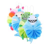 COLLBATH 4pcs Cartoon Bathing Skin Scrubbers for Soft Foaming Shower Balls Body Exfoliating Tools with Unicorn Shark Dinosaur Easy to Clean and Store