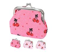 COLLBATH 4pcs Cherry Makeup Bag Small Coin Pouch Kiss-Lock Closure Faux Leather Material for Cosmetics Storage as Wallet for Girls During Travel Daily Use