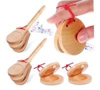 COLLBATH 4pcs Handheld Wooden Castanets Finger Percussion Instrument for Babies and Toddlers Musical Toy for Early Learning and Development
