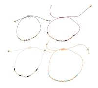 COLLBATH 4pcs Handmade Rice Beads Crystal Bracelet for Women Adjustable Boho Waxed for Summer Beach Parties and Daily Wear