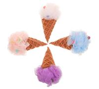 COLLBATH 4Pcs Ice Cream Shape Loofah Bath Sponges for Soft Mesh Shower Scrubbers for Gentle Body Cleansing Stress Relief and Skin Elasticity Portable Bathing in White Blue Purple Pink