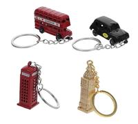 COLLBATH 4pcs London Souvenir Keychain Set Backpack Hanging Keychains Purse Pendant House Keys Decoration Vintage British Style Keychains (Bus, Telephone Booth, Taxi Style)