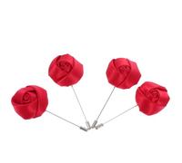 COLLBATH 4pcs Men Rose Flower Corsage Brooch Set for Christmas, Handmade Chiffon Material with Long Metal Needle, Red Heart and Rose Shapes, Xmas Suit Accessory