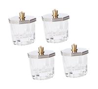 COLLBATH 4pcs Octagonal Glass Nail Art Dish Cups with Stainless Steel Lids Acrylic Liquid and Powder Mixing Bowls for Manicure Tools Nail Glitter and Polish Storage for Natural