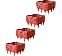 COLLBATH 4pcs Plastic Patio Fence Garden Edging Border Temporary Dog Yard Fencing Panel Portable Brick Red Decorative Fence for Courtyard and Vegetable Garden