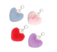 COLLBATH 4pcs Plush Heart Pom Pom Key Chains Fluffy Bag Charms for Women Durable Heart-Shaped Key Rings Red Pink Sky Blue and Purple Bags and Car Accessories