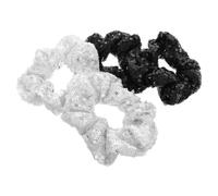 COLLBATH 4pcs Sequin Hair Bands Elastic Scrunchies for Sparkly Silver and Black Glitter Hair Ties Comfortable for Christmas Birthday Parties