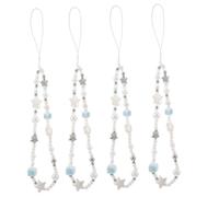 COLLBATH 4pcs Summer Beach Phone Charm Strap Pearl Beaded Wrist Lanyard with Shell Star Charms Dual-purpose Phone and Camera Accessory Mobile Lanyard