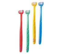 COLLBATH 4pcs Three-Sided Soft Bristle Training Toothbrush for Boy Girl Ergonomic Anti-Slip Handle Gentle Gums for Developing Brushing Habits Yellow Green Blue Red