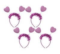 COLLBATH 4Pcs Valentine's Day Heart Headband with Sequin Sparkle Red Party Hair Accessories for Women Festive Photo Props Romantic Hair Bands