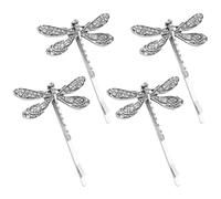 COLLBATH 4pcs Vintage Dragonfly Hair Clip Barrette Set Metal Retro Hairpin in Antique Silver Rural Style Hair Accessories for Women and Country Garden Decor