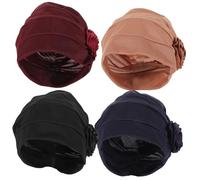 COLLBATH 4pcs Women Wrap Cap Floral Stretch Chemotherapy Headwrap Vintage Flower Decor Hat Elastic Cotton Blend Sleep Scarf for Cancer Patients