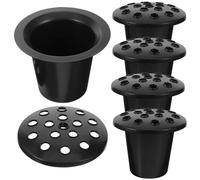 COLLBATH 5pcs Black Plastic Memorial Cemetery Vases 16-hole Grave Flower Pots Set for Graveside Decoration and Memorial Floral Arrangement