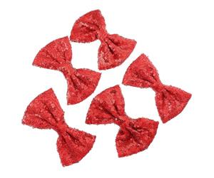 COLLBATH 5pcs Christmas Sequins Hairpin Bow Knot Embroidery Barrette, Red Chiffon Cloth Hair Clip with Shining Feature, for Day and School Reward Hair Styling