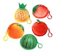 COLLBATH 5pcs Mini 3D Fruit Purse Keychain Set with Large Capacity Plush Wallets Featuring Pineapple, Watermelon, Strawberry, Peach, and Orange Designs, for Shopping and Taking Bus