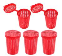COLLBATH 5pcs Reusable Plastic Fishing Bait Cage Feeder for Carp and Shrimp with High Efficiency Design, Red Colour, Suitable for Outdoor Fishing Tackle and Fish Trap Cage Accessories