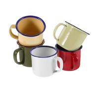 COLLBATH 5pcs Vintage Enamel Mug Set with Lid for Family Dinners and Fishing, Versatile Use, Easy to Clean Retro Style Coffee and Tea Mugs with Charming Appearance