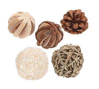 COLLBATH 5pcs Wooden Hamster Chew Toys Natural Wood Molar Balls for Rabbit Guinea Pig Hamster Plaything Cage Decor