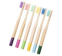 COLLBATH 6pcs Bamboo Toothbrushes with Soft Bristles, Colored Natural Wooden Handles in Yellow, Purple, Green, Blue, Pink, and Army Green, Eco-Friendly Manual Toothbrush Set for ’S Oral
