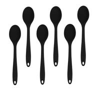 COLLBATH 6pcs Black Silicone Kitchen Spoons Nonstick Cooking Utensils Heat-Resistant Silicone Serving Spoons for Mixing Scooping Soup Salad and Noodles with Sealed Handle Design