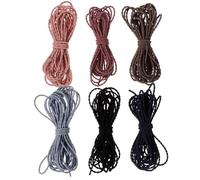 COLLBATH 6pcs Elastic Cord Set 5M Each Color Black Blue Gray Khaki Purple Pink Navy - High Stretch Fabric Thread for DIY Hair Ties, Braids, Jewelry Beading, and Bracelet Making