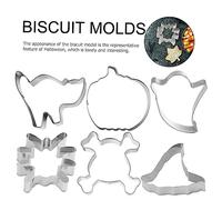 COLLBATH 6pcs Halloween Cookie Biscuit Mould Stainless Steel Baking Tools for DIY Baking Creative Ghost Witch Hat Spider Skull Pumpkin Black Cat Shapes Food Safe for Cookies Chocolates