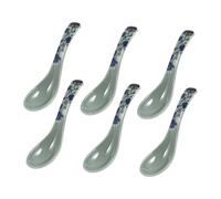 COLLBATH 6pcs Porridge Spoons Lightweight Anti-chip Blue Floral Pattern Ceramic-Style Household Soup Spoons for Restaurant Dining and Breakfast Dessert Use