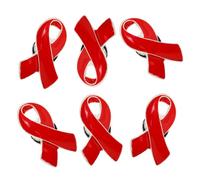 COLLBATH 6Pcs Red Ribbon Pin Brooches for Prevention Awareness, Small Curved Red Ribbon Badge Set for Charity Support and Public Health Campaigns