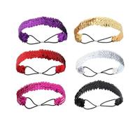 COLLBATH 6pcs Reversible Sequin Headbands Elastic Hair Hoop for Women and Sparkly Mermaid Hair Bands in Black Silver Gold Rosy Purple Elegant Party and Daily Wear Accessories Random Color