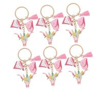 COLLBATH 6pcs Western Cowgirl Hat Keychain with Floral Bull Head and Tassel Mini Brown Cowboy Hat Bag Charms for Women Bridal Shower Favors Bachelorette Party Accessories Lightweight Purse