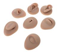 COLLBATH 7Pcs Soft Silicone Tattoo Practice Model Set - Realistic Ear, Nose, Lip, Eye, Tongue Belly Button Body Parts for Piercing and Tattoo Training, Compact Brown Silicone Skin for