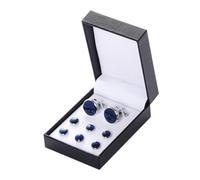 COLLBATH 8pcs Round French Cuff Links and Tuxedo Studs Set for Men Stylish Shirt Accessories for Business Weddings and Formal Events Versatile and Classic Design in Blue Gift Box