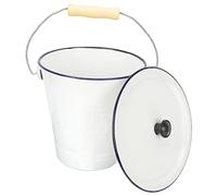 COLLBATH 9L Large Enamel Bucket Lid Milk Storage Pail White Enamelware Metal Bucket for Laundry Room