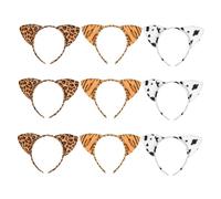 COLLBATH 9pcs Leopard Print Cat Ear Headband Set Plush Animal Ears Hair Hoops for Womens Spa Makeup Party Cosplay Daily Wear Lightweight Travel Friendly Accessory
