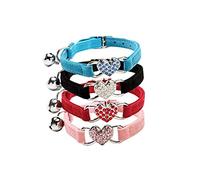 COLLBATH Adjustable Heart Shape Rhinestone Collar Bell for Cats Pet Collar Fashion Cat Accessories Kitten Neck Chain