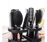 COLLBATH Anti-static Hair Brush and Styling Comb Set 5pcs with Mirror, Blue Detangling Slick Back Brush and Thin Tooth Comb for Personal Grooming and Salon Use