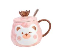 COLLBATH Bear Mug Ceramic Coffee Mug with Lid and Spoon Cute Cartoon Crown Design for Home Kitchen Breakfast Drinkware