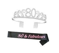 COLLBATH Birthday Rhinestone Crown Hair Comb with Letter Printing Sash Set Lightweight Durable Tiara Head Accessory for Birthday Party Decoration and Etiquette Celebration
