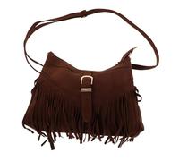 COLLBATH Bohemian Lightweight Suede Shoulder Bag for Women Vintage Crossbody Purse with Ethnic Fringe Design Spacious Travel Handbag for Casual Outings and Shopping