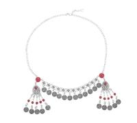 COLLBATH Boho Ethnic Headband with Faux Red Turquoise Tassels Kazakh Heritage Alloy Hair Chain for Women Festival Costume Hair Accessories