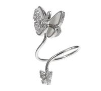 COLLBATH Butterfly Nail Art Ring for Women with Pearl Shell and Zircon Decoration, Silver Fingertip Jewelry Accessory, Creative Manicure Charm for Nail Art and Fashion