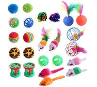 COLLBATH Cat Toys Bulk 24pcs Plaid Bouncy Balls Interactive Simulation Cat Toys Random Color