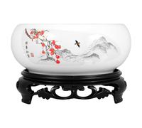 COLLBATH Ceramic Hydroponic Flower Pot with Base for Water Lilies and Lotus Decorative Round No-hole Planter for Daffodils Aquatic Plant Container for Office and Home Garden