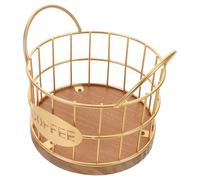 COLLBATH Coffee Pod Holder Metal Basket with Wooden Base, Espresso Capsule Storage Rack for Kitchen Counter, Coffee Station Organizer for Home and Office